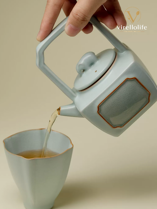 Skyglaze Ru Kiln Square Arch Handle Teapot