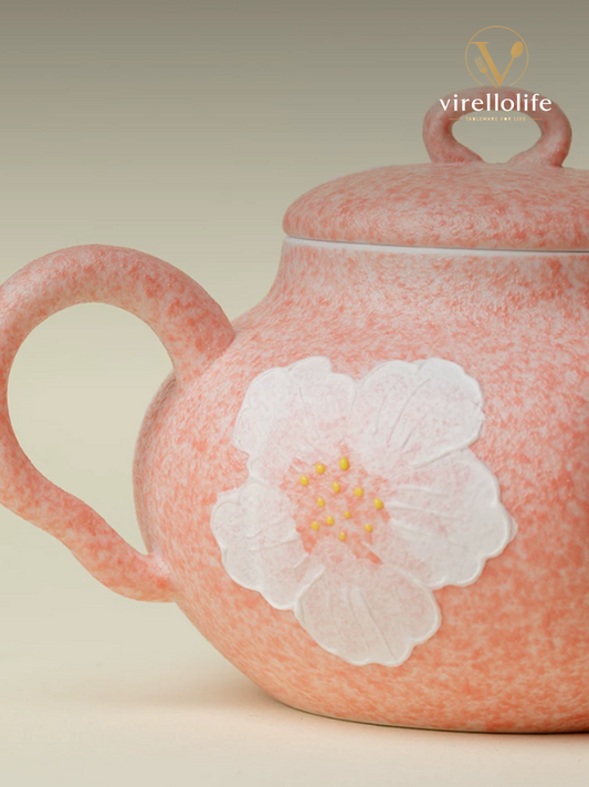 Blush Camellia Hand-Painted Porcelain Teapot