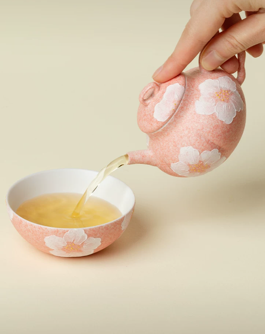 Blush Camellia Hand-Painted Porcelain Teapot
