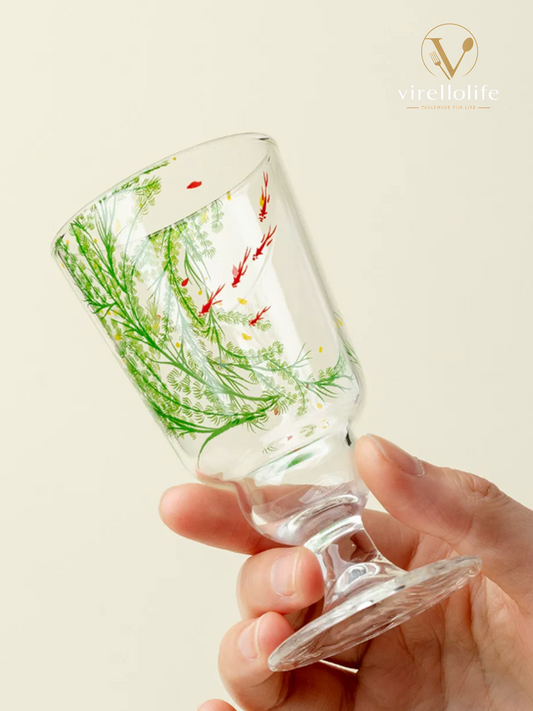 Aqua Algae Koi Reflection Stem Tea Glass