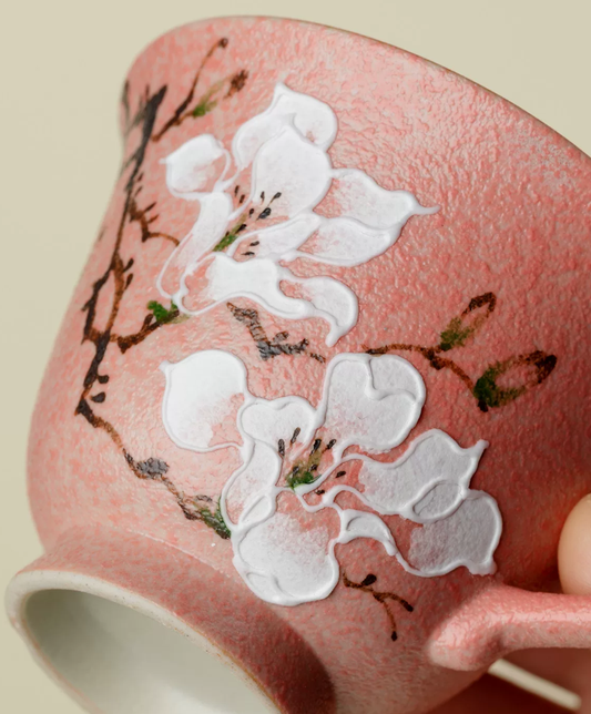 Peach Magnolia Hand-Painted Coffee Cup