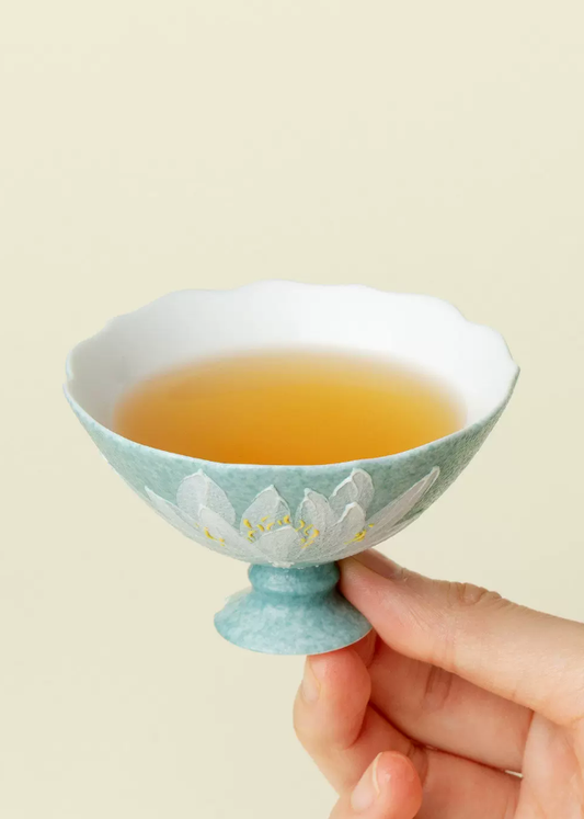 Moonlit White Lotus Elevated Tea Cup