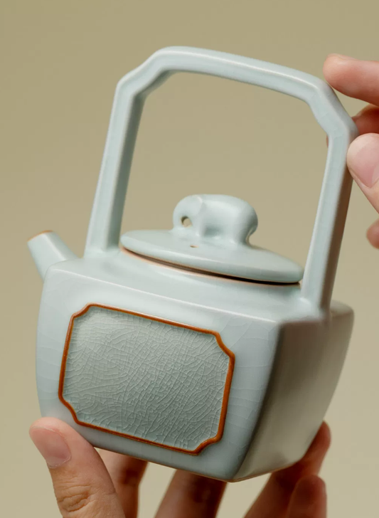 Skyglaze Ru Kiln Square Arch Handle Teapot